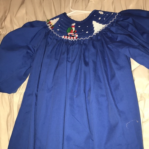 Blue smocked Christmas Dress - Picture 1 of 2